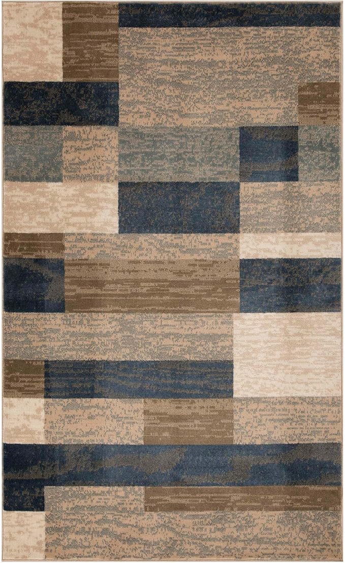 Superior Indoor Area Rug, Jute Backing, Plush Modern Rugs for Entryway, Kitchen Floors, Office Floor Cover, Color Block Rugs, Rockwood Collection, 5' x 8', Midnight Navy