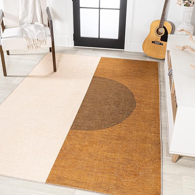 JONATHAN Y Machine Washable Indoor Area Rug 9X12 Brown/Cream/Terracotta, Demie Minimalist Graphic Circle for Living Room, Bedroom, Kitchen, Office, Easy-Cleaning, Pet-Friendly, Non-Shedding WSH114A-9