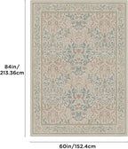Bavni Floral Beige Pink Area Rugs 5x7, Vintage Boho Carpet Machine Washable, Non Slip Soft Low Pile Thin Rug for Bedroom, Living Room, Dining Room, Nursery