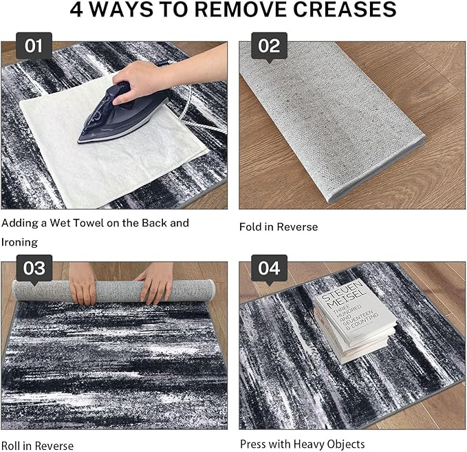Modern Abstract Entryway Rug Indoor 2x3 Washable Rug Non-Slip Soft Small Area Rug Black Grey Kitchen Mats Thin Print Faux Wool Floor Carpet Throw Rugs for Entrance Bedroom