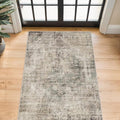 3x5 Entryway Rugs Indoor - Taupe Washable Farmhouse Area Rug for Bedroom, Kitchen, Laundry Room, Brown Vintage Home Décor, Low Pile & Soft Stain Resistant Carpet