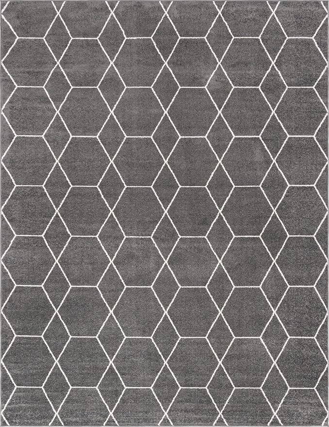 Unique Loom Trellis Frieze Collection Area Rug - Geometric (10' x 13', Dark Gray/ Ivory)