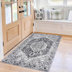 KOZYFLY Boho Area Rug 3x5 Ft Rugs for Entryway Washable Entry Rug Non Slip Door Mat Indoor Entrance Printed Faux Wool Vintage Kitchen Rug Throw Rugs for Kitchen Living Room, Grey