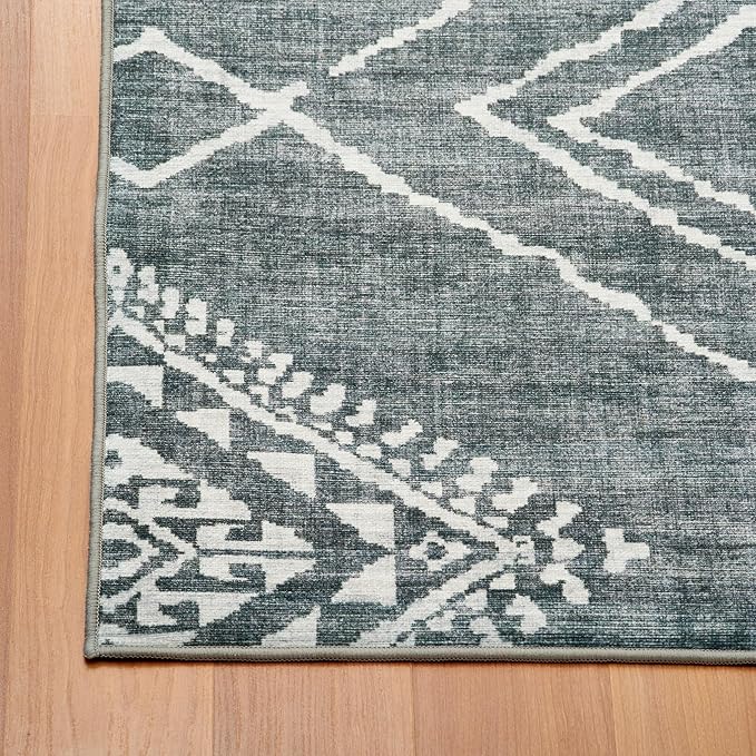 ReaLife Rugs Machine Washable Area Rug - Living Room Bedroom Bathroom Kitchen Entryway Office - Padded Low Pile Stain Resistant Premium - Moroccan Diamond Tribal - Jax - Gray 7'6" x 9'6"