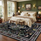 9x12 Area Rugs Living Room Rug: Vintage Washable Rug Floral Soft Carpet Indoor Floor Non-Slip Boho Stain Resistant Large Carpets for Bedroom Kids Nursery Dining Room Farmhouse Home Office Black