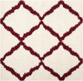 SAFAVIEH Dallas Shag Collection Area Rug - 6' Square, Ivory & Red, Trellis Design, Non-Shedding & Easy Care, 1.5-inch Thick Ideal for High Traffic Areas in Living Room, Bedroom (SGD257R)