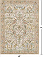 Washable Area Rugs 5x7 for Living Room - Boho Cottagecore Earthy Rugs for Bedroom, Dinning Room, Office with Vintage Beige Taupe Botanical & Bird Pattern, Non Slip Stain Resistant Low Pile