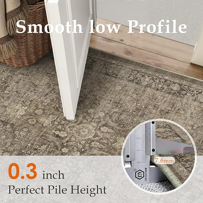 8x10 Brown Washable Area Rug for Living Room Bedroom Neutral Vintage Soft Non Slip Rug Low Pile Distressed Carpet for Dining Room Nursery Office Indoor