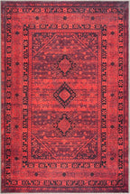 Bloom Rugs Washable Non-Slip 5' x 7' Rug - Red Traditional Bordered Area Rug for Living Room, Bedroom, Dining Room, and Kitchen - Exact Size: 5' x 7'