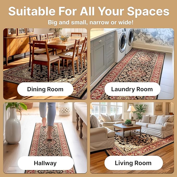 Well Woven Barclay Collection Medallion Kashan Black 8x10 Area Rug - for Living Room, Bedroom, and Dining Room