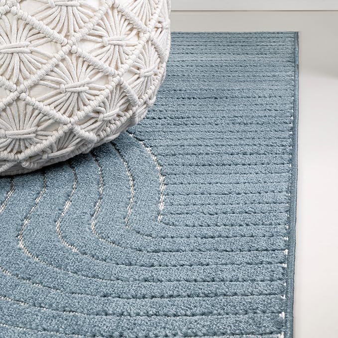 JONATHAN Y Hallie High-Low Curve Dark Blue/Cream 8x10 Indoor/Outdoor Area Rug, Minimalist Geometric, Pet Friendly, for Patio, Backyard, Living Room, Bedroom, Office, Hose-Washable (SCN100C-8)