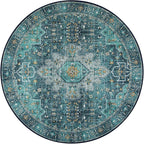 Moynesa Ultra-Thin Washable Round Rug - 6ft Teal Large Living Room Circle Area Rugs, Vintage Dining Room Mat Stain Resistant Nursery Carpet for Bedroom Mudroom Kitchen Apartment Home Office