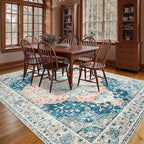YJ.GWL Area Rugs for Living Room 6x9 Machine Washable Rugs, Non Slip Floral Vintage Rug Indoor Carpet, Stain Resistant Large Rug for Bedroom Dining Room, Dark Blue
