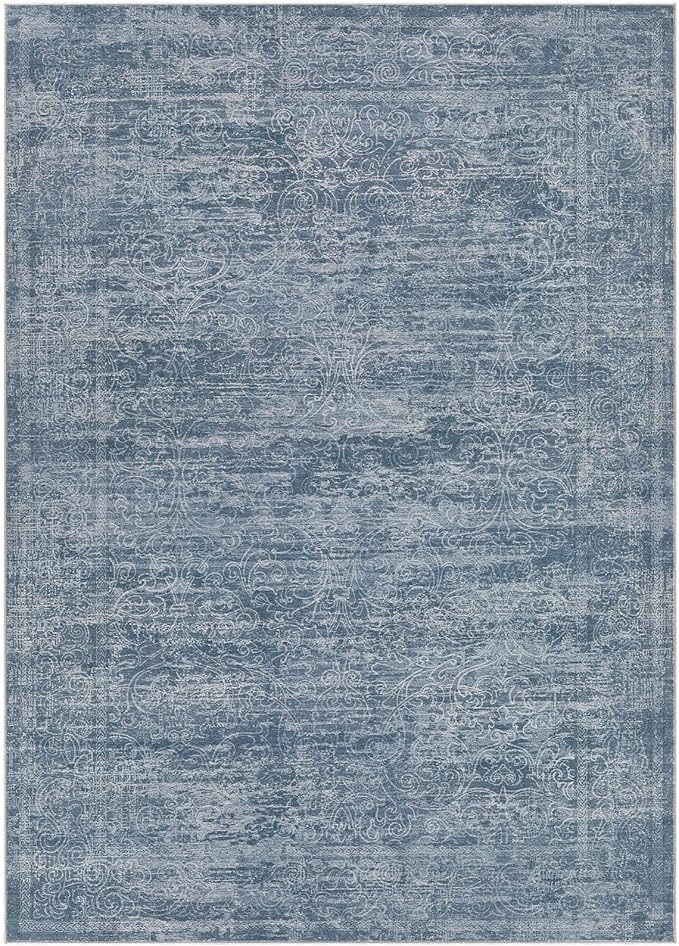 Area Rug Living Room Rugs - 8x10 Washable Large Soft Indoor Neutral Modern Abstract Low Pile Rug Carpet for Bedroom Dining Room Farmhouse Home Office - Dark Blue