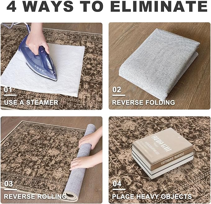 KILOCOCO Hallway Runner 2x6 Rug Runner Printed Floral Washable Kitchen Runners Non-Slip Rubber Backed Runners for Hallways Laundry Room Distressed Boho Rugs for Entryway Bedroom, Rust Brown Red