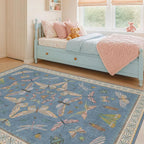 Insect 3x5 Washable Stain Resistant Rugs for Large Kitchen, Ultra Soft Faux Wool Rugs for Kids Bedroom Beside Bed, Non Slip Entry Rug, Low Pile Fade Resistant, Dusty Blue