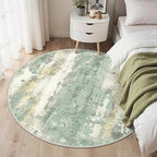 GENIMO Round Area Rugs 5FT for Living Room, Washable Circle Rug Low Pile, Non Slip Abstract Carpet for Bedroom, Enytryway, Kitchen, Light Green