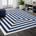 Abani Contemporary Blue & Ivory 5'3" x 7'6"(5'x8') Area Rug, Contrasting Geometric Modern Stripe Symmetrical Living Room Carpet Rugs