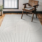 CAMILSON Modern Rug 5x7 Luxury Swirl Curved Micro Loop Area Rugs Soft High-Low Pile Stain Resistant Easy to Clean Non-Shedding Durable Living Room Office Indoor Carpet (White)