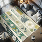 Ambesonne Mid Century Modern Decorative Rug, Abstract Circles Leaves and Stripes in Nature Color Palette, Quality Carpet for Bedroom Dorm and Living Room, 2' 2" x 3' 7", Fawn Teal Pale Green