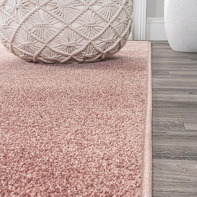 Eyely UES100P-8R Supersoft Haze Solid Low-Pile Indoor Area Rug, Coastal, Bohemian, Minimalist, Classic, Casual for Bedroom,Kitchen,Living Room,Non Shedding,Easy-Washing, Pink, 8' Round