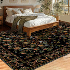 8x10 Area Rugs for Living Room, Machine Washable Non-Slip Carpet, Boho Floral Low Pile Throw Rugs for Bedroom, Dining Room, Office, Nursery, Vintage Home Decor（Black）