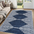 HelloTree Area Rug 4x6 Geometric Rug,Washable Modern Neutral Stain Resistant Indoor Carpet Boho Living Room Moroccan Rugs Fluffy Rug for Living Room Bedside Room Decor for Family-Blue