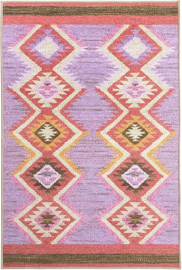 Dash & Albert Rhapsody Spice Machine Washable Rug, 3 X 5 Feet, Red/Purple Graphic Pattern - Premium Luxury Hotel Quality Soft Breathable Hypoallergenic Machine Washable Easy Care All Season