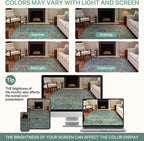 Bavni 6x9 Area Rugs for Living Room, Machine Washable Rug Non Slip, Vintage Chenille Distressed Print Carpet, Large Low Pile Ultra-Thin Lightweight Rugs for Bedroom, Dining Room, Home, Office, Cyan