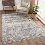 Bloom Rugs Caria Washable Non-Slip 6x9 Rug - Beige Brown/Teal Traditional Area Rug for Living Room, Bedroom, Dining Room, and Kitchen - Exact Size: 6' x 9'