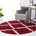 SAFAVIEH Dallas Shag Collection Area Rug - 6' Round, Red & Ivory, Trellis Design, Non-Shedding & Easy Care, 1.5-inch Thick Ideal for High Traffic Areas in Living Room, Bedroom (SGD257Q)