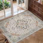 Tangsoo Vintage Small Washable Rugs for Entryway, 2x3 Rug Non Slip Grey Rug Throw Accent Indoor Front Door Distressed Door Mat, Soft Low Pile Area Rugs for Entrance Kitchen Bathroom