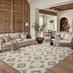 Ivory Brown 5x7 Area Rug Washable Living Room Moroccan Shag Carpet Non Slip Soft Neutral Boho Plush Pile Large Throw Rug for Kitchen Office Dining Room Bedroom Laundry