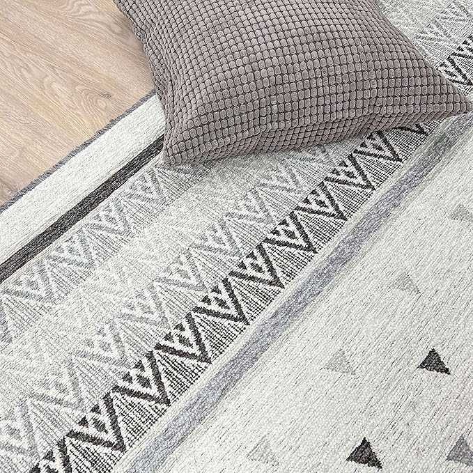 Alfa Rich 5x8 Gray Off White Washable Area Rugs for Living Room Bedroom Kitchen Dining Cotton Rug