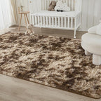 Andency 6x9 Area Rugs, Large Shag Fluffy Soft Shaggy Rugs for Living Room Bedroom, Non-Slip Tie-Dyed Brown Thick Plush Carpet for Kids Girls and Boys, Dorm Nursery Home Decor Aesthetic