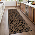 Minimalist Checkered Runner Rug, 2x8ft, Brown Checkerboard Floor Mat, Floral Print Hallway Kitchen Runners Rugs, Washable Breathable Reduce Noise Room Decor Carpet for Bedroom Foyer