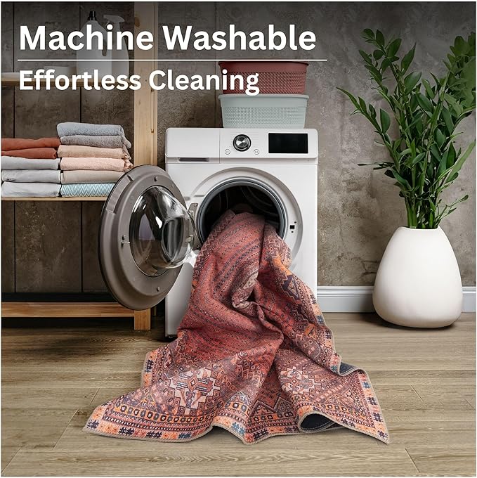 Bloom Rugs Washable Non-Slip 3' x 5' Rug - Red/Multicolor Traditional Bordered Area Rug for Living Room, Bedroom, Dining Room, and Kitchen - Exact Size: 3' x 5'