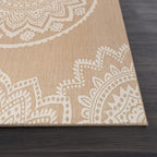 CAMILSON Outdoor Rug 10x14 Modern Area Rugs for Large Indoor and Outdoor Patios and Porches - Washable, Non-Shedding, Easy-to-Clean Outside Carpet (10 x 14, Medallion - Beige/White)