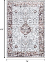 Bloom Rugs Caria Washable Non-Slip 6x9 Rug - Beige/Brown Traditional Area Rug for Living Room, Bedroom, Dining Room, and Kitchen - Exact Size: 6' x 9'