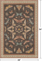 Brown Washable Area Rug for Living Room - 4x6 Large Entryway Rugs, Vintage Insect Soft Stain Resistant Carpet for Bedroom, Kitchen, Non Slip with Rubber Backing, Aesthetic Décor Indoor