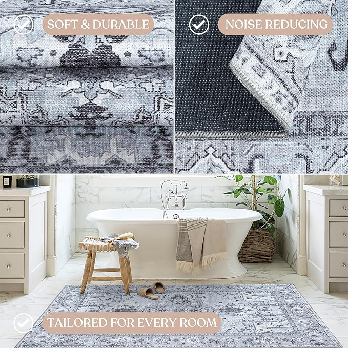 Washable Area Rug, Modern Farmhouse, Vintage, Turkish, Bohemian, Distressed, Oriental, Traditional, Rugs for Living Room, Dining, Bedroom, Office, Entryway, Foyer, (861GG, 2' x 3')