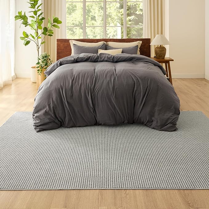 Bedsure 5x7 Faux Wool Area Rugs for Living Room, Machine Washable Carpet, Non-Slip Backing, Pet Friendly Throw Rug for Bedroom Dining Room, Gray