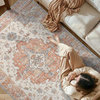 jinchan Runner Rug 2x6 Vintage Hallway Rug Boho Washable Runner Floral Medallion Retro Lightweight Non Slip Classic Thin Soft Carpet for Kitchen Bedroom Bathroom Laundry Room Doorway Brick Red
