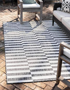 Unique Loom Outdoor Collection Classic Stripes, Transitional Indoor & Outdoor Area Rug, 9' 0 x 12' 0, Charcoal/Ivory
