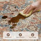 GENIMO 5X7 Area Rugs for Living Room, Machine Washable Vintage Floor Cover Foldable Modern Non Slip Rug, Low Pile Soft Indoor Carpet Floral Print Mat Rug,Bedroom/Dining Room/Home Office,Terracotta