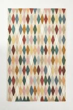 Hand-Tufted Wool Rug with Multicolor Diamond Pattern (3x6 Ft) - Modern Geometric Accent Rug for Living Room, Bedroom, or Office, Ivory Base