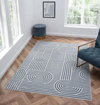 Annabel Modern Geometric Area Rug for Living Room, 6x9 Contemporary Arched and Linear Blue Rug, High-Low Pile Stain Resistant Carpet for Bedroom, Dining Room or Kitchen (6' x 9', Blue)