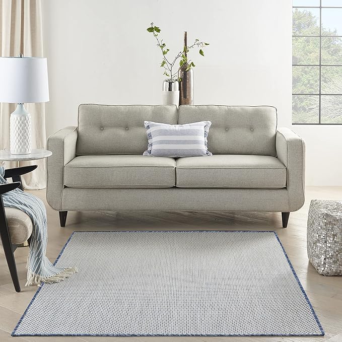 Nourison Home Courtyard Ivory Blue 6' x 9' Area Rug - Easy Clean, Non Shedding, Bed Room, Living Room, Dining Room, Kitchen (6' x 9')