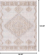 Hauteloom Ampusungan Modern Moroccan Medallion Farmhouse Living Room, Bedroom Area Rug - High Low - High Pile Carpet - Cream, Beige, Brown, Beige - 7'10" x 10'