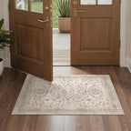 Bavni Washable Entry Rug 2x3, Non Slip Door Mat for Entryway or Kitchen, Vintage Print Low Pile Ultra Thin Indoor Rug, Light Taupe Brown
